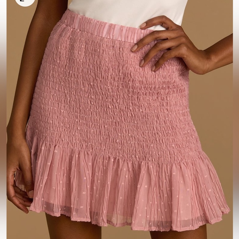 Chic Treatment Mauve Pink Swiss Dot Smocked Chiffon Mini Skirt NWT - Picture 7 of 7